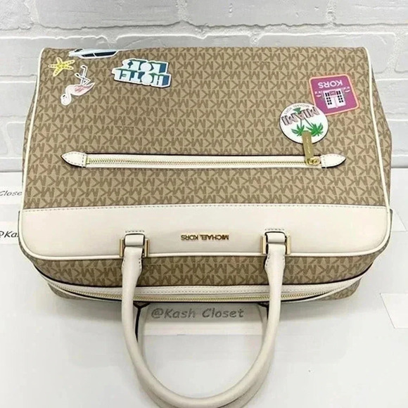 Michael Kors Weekender Travel Bag Top Zip Large Jet Set Girls Travel Light Cream - Picture 6 of 11